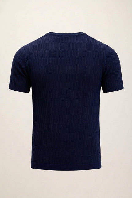 Short Sleeve Textured Top - Navy - Back