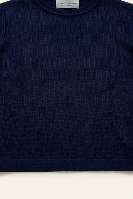 Short Sleeve Textured Top - Navy - Detail