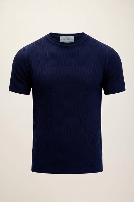Short Sleeve Textured Top - Navy - Front