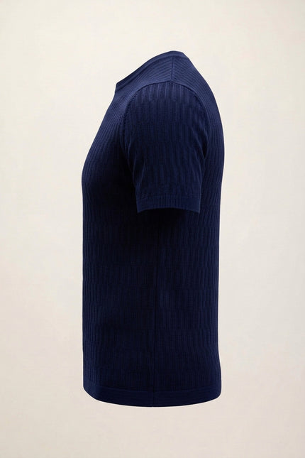 Short Sleeve Textured Top - Navy - Side