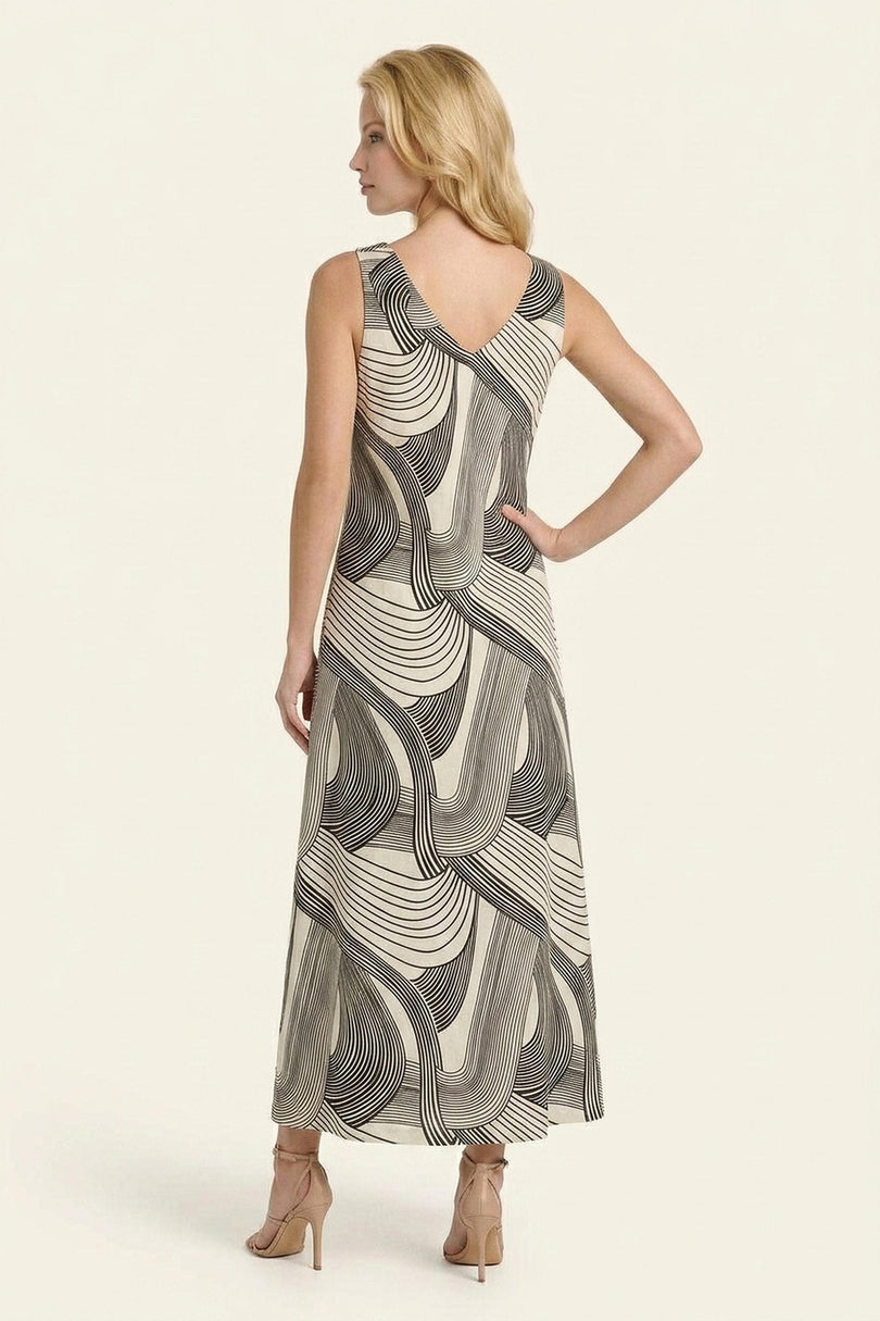 Shoulder Detail Dress - Black White - back view