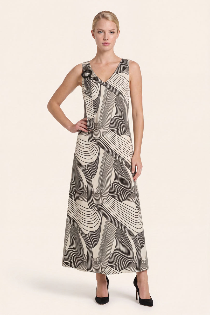 Shoulder Detail Dress - Black White - front view