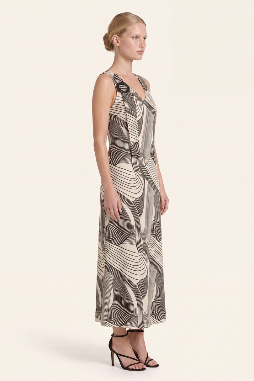 Shoulder Detail Dress - Black White - side view