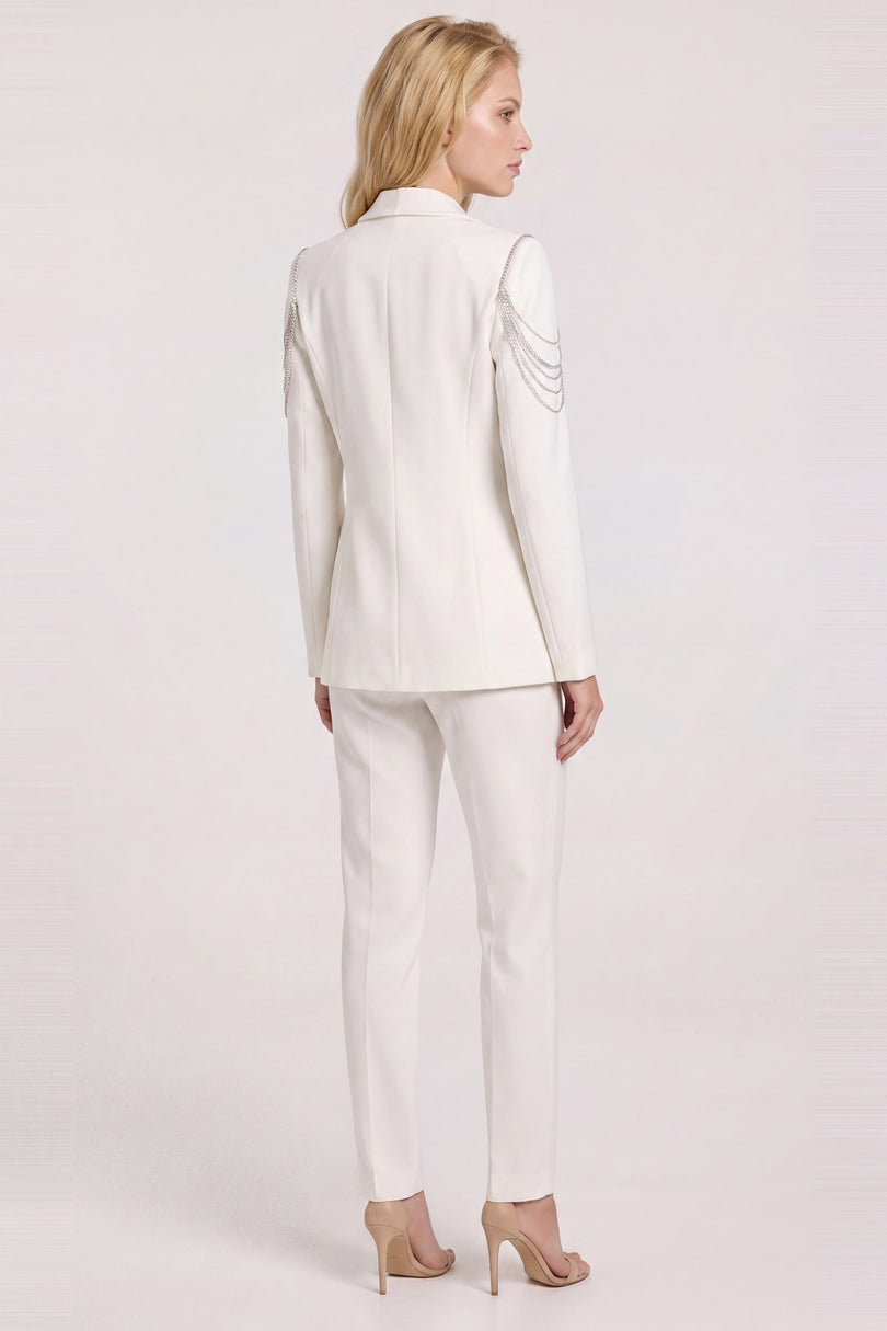Shoulder Detail Shawl Blazer - White - back view