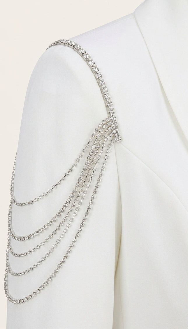 Shoulder Detail Shawl Blazer - White - Detail