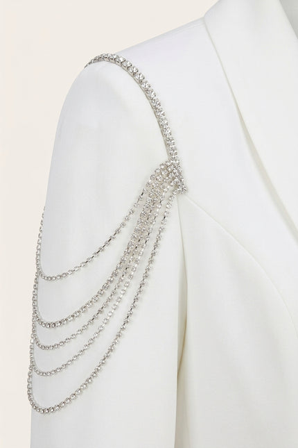Shoulder Detail Shawl Blazer - White - Detail