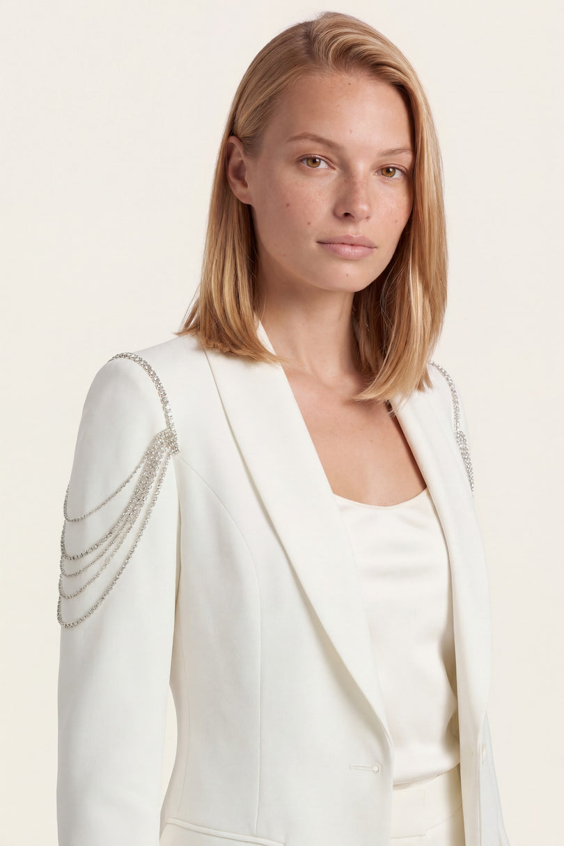 Shoulder Detail Shawl Blazer - White - detail view