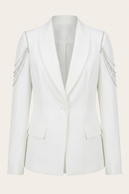 Shoulder Detail Shawl Blazer - White - Front
