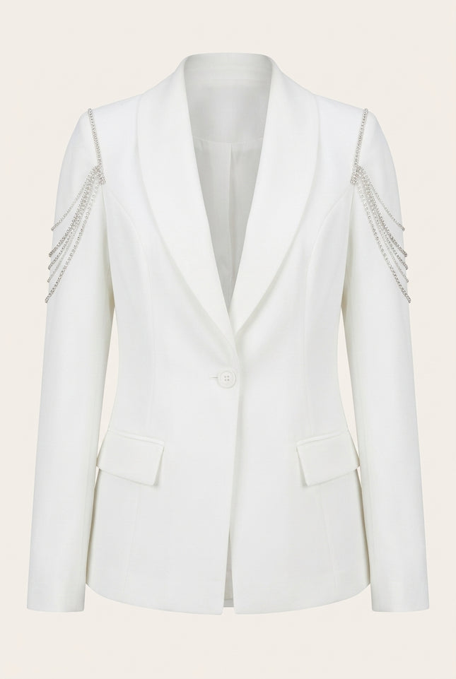 Shoulder Detail Shawl Blazer - White - Front