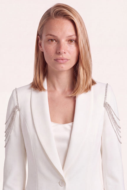 Shoulder Detail Shawl Blazer - White - macro view