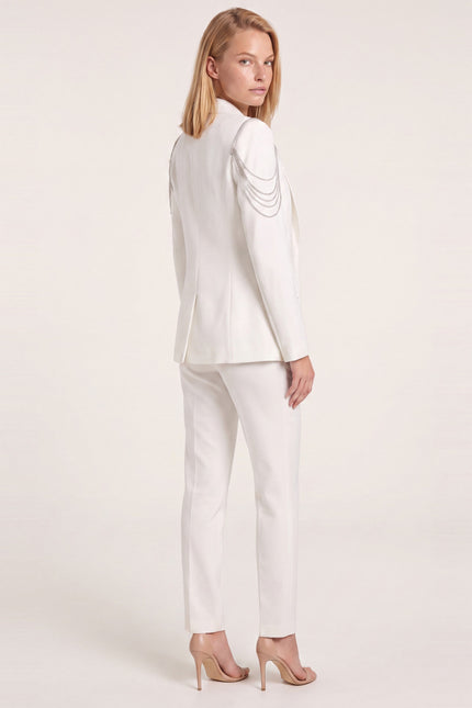 Shoulder Detail Shawl Blazer - White - side view