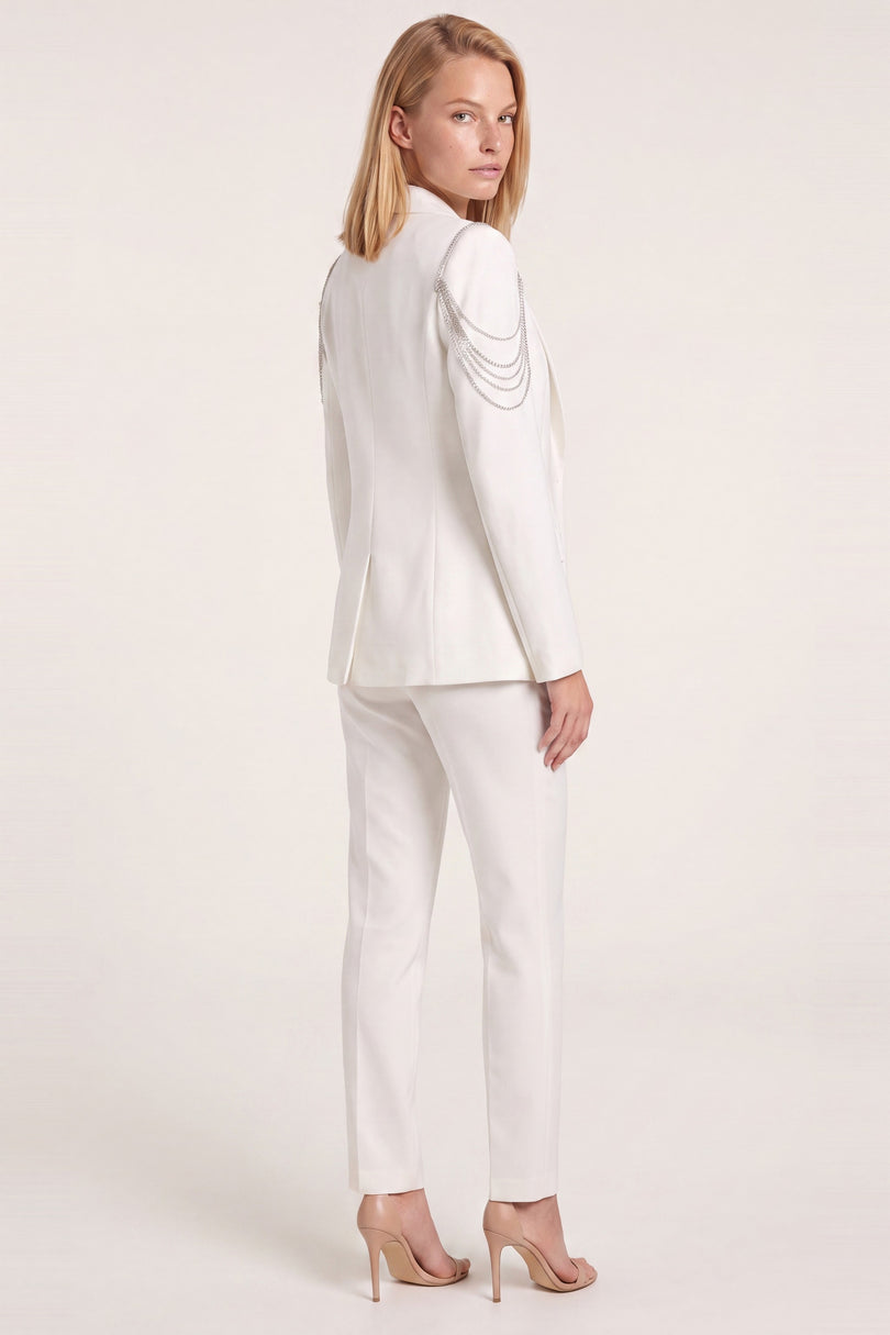 Shoulder Detail Shawl Blazer - White - side view
