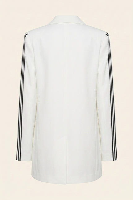 Side Stripe Long Blazer - White - Back