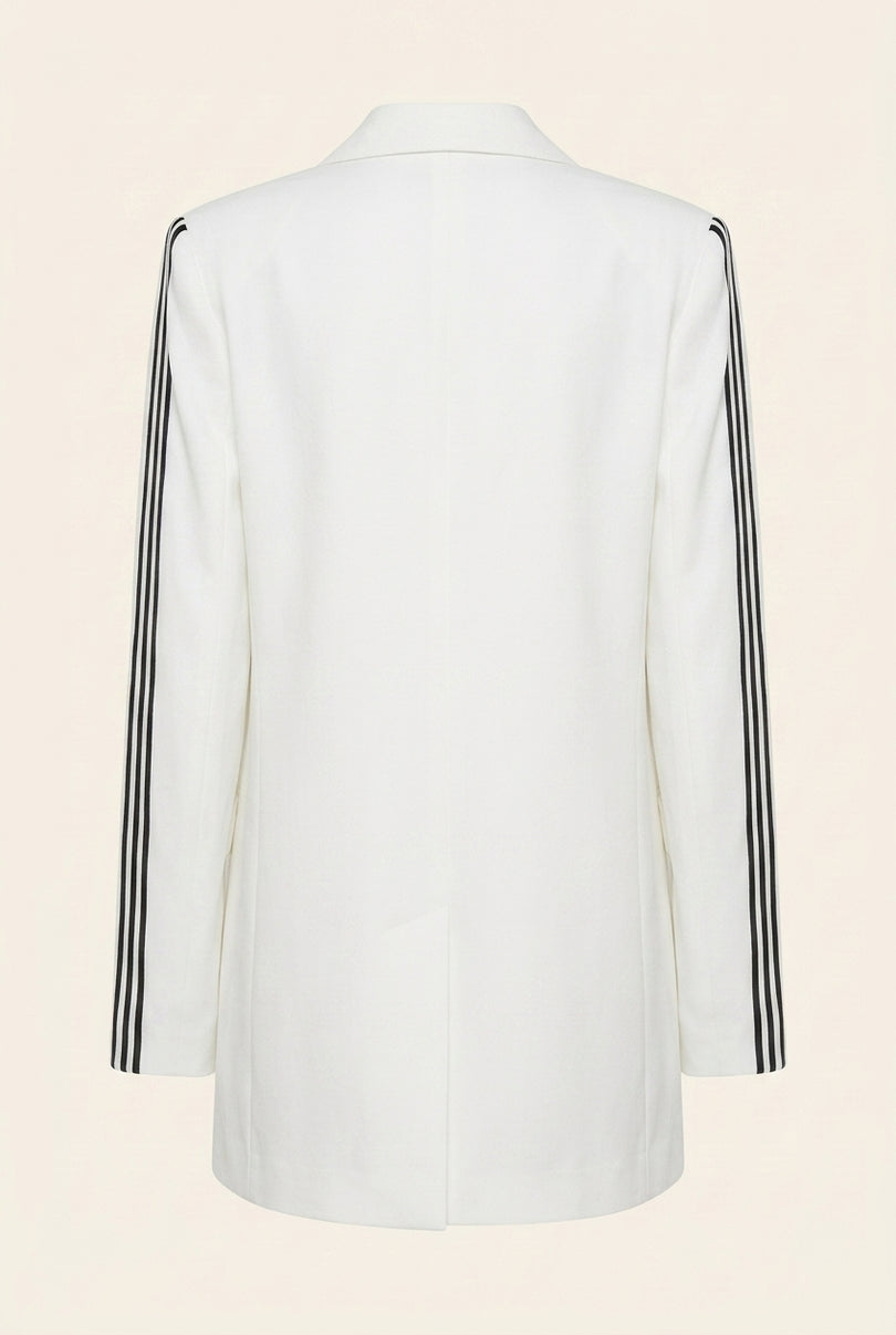 Side Stripe Long Blazer - White - Back