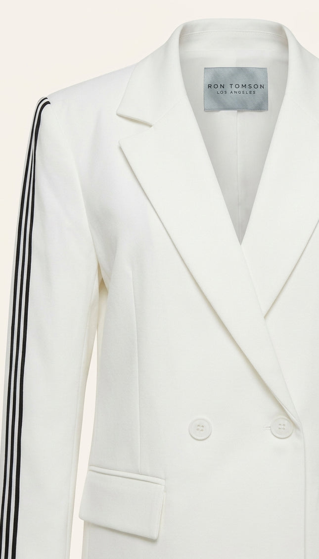 Side Stripe Long Blazer - White - Detail