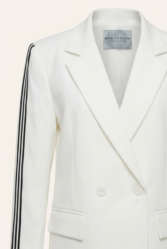 Side Stripe Long Blazer - White - Detail