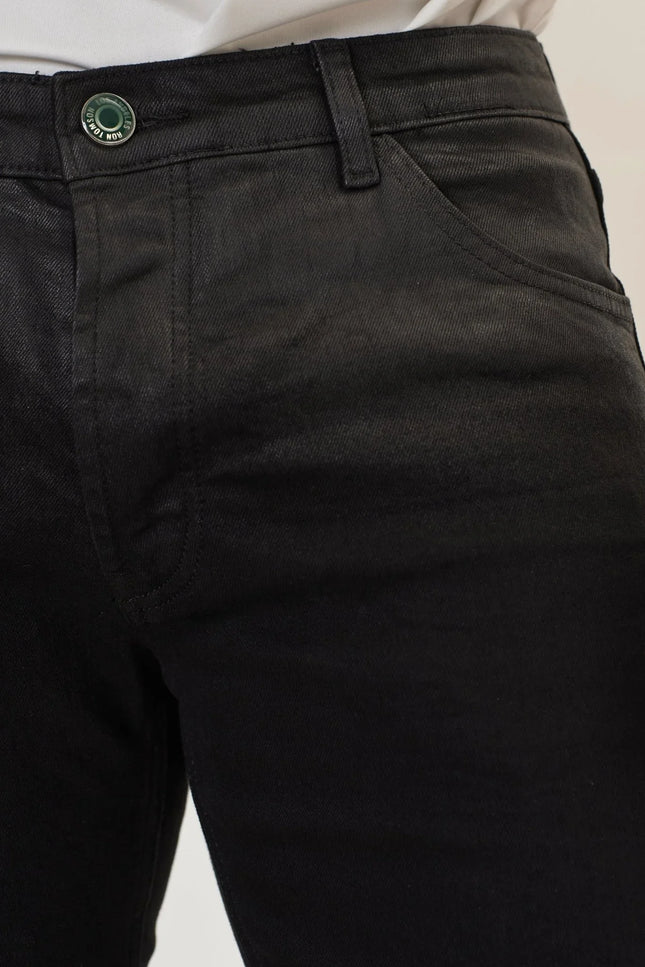Side Waxed Tapered Jeans - Black - Ron Tomson