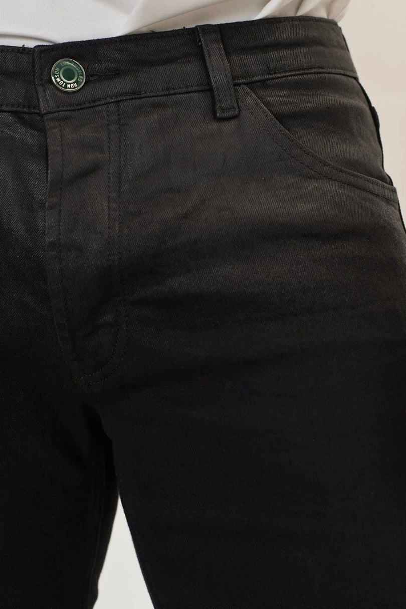 Side Waxed Tapered Jeans - Black - Ron Tomson