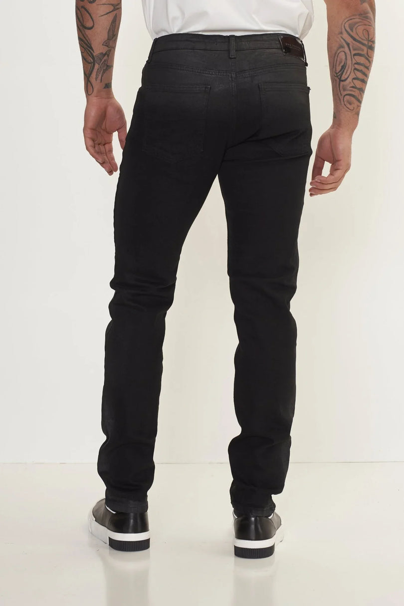 Side Waxed Tapered Jeans - Black - Ron Tomson