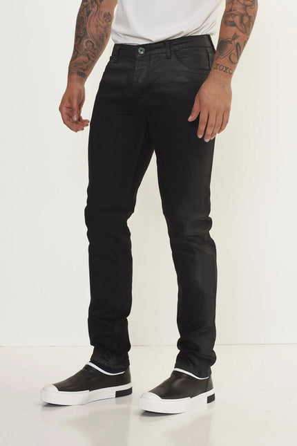 Side Waxed Tapered Jeans - Black - Ron Tomson