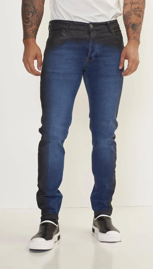 Side Waxed Tapered Jeans - Blue - Ron Tomson