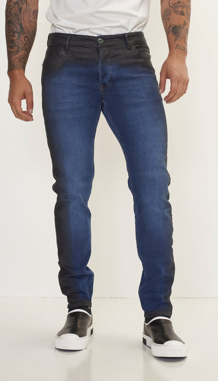 Side Waxed Tapered Jeans - Blue - Ron Tomson