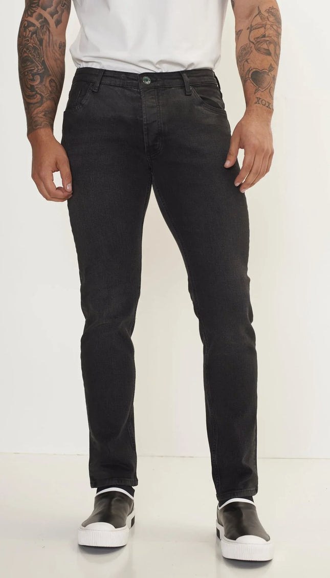 Side Waxed Tapered Jeans - Grey - Ron Tomson
