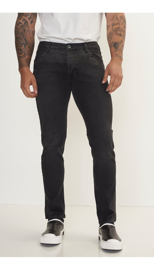 Side Waxed Tapered Jeans - Grey - Ron Tomson