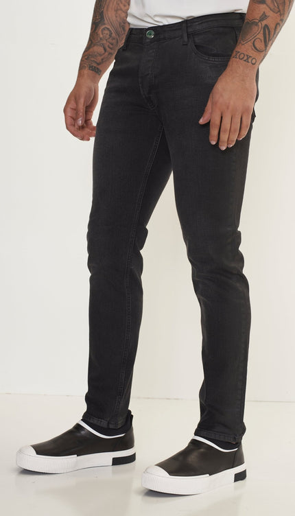 Side Waxed Tapered Jeans - Grey - Ron Tomson