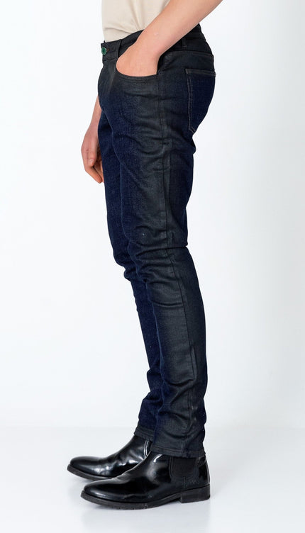 Side Waxed Tapered Jeans - Navy - Ron Tomson