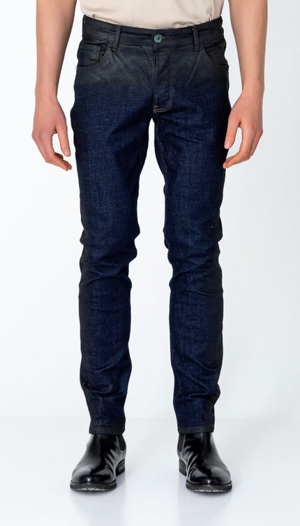 Side Waxed Tapered Jeans - Navy - Ron Tomson