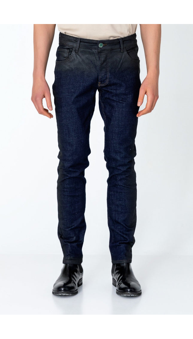 Side Waxed Tapered Jeans - Navy - Ron Tomson