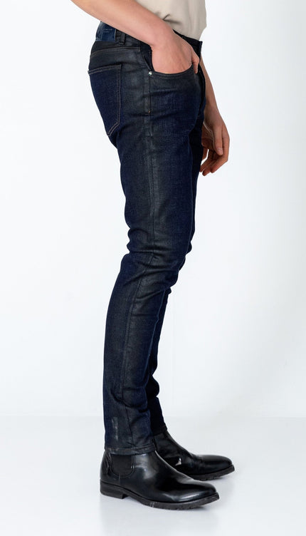 Side Waxed Tapered Jeans - Navy - Ron Tomson