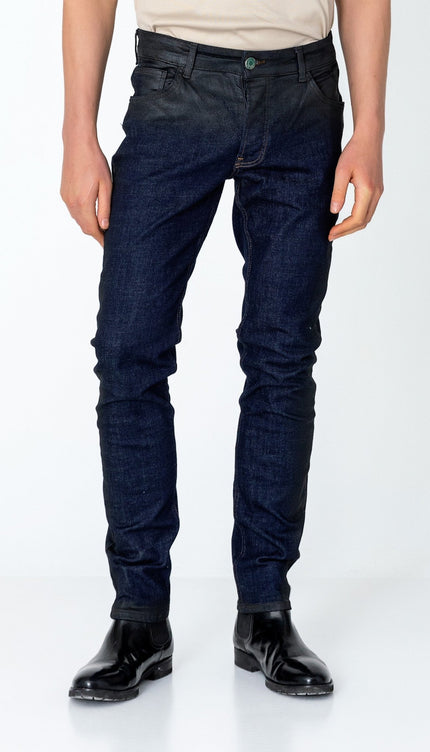 Side Waxed Tapered Jeans - Navy - Ron Tomson