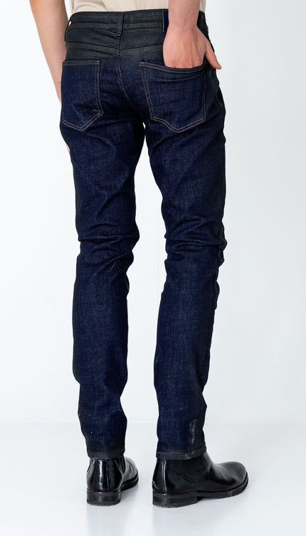 Side Waxed Tapered Jeans - Navy - Ron Tomson