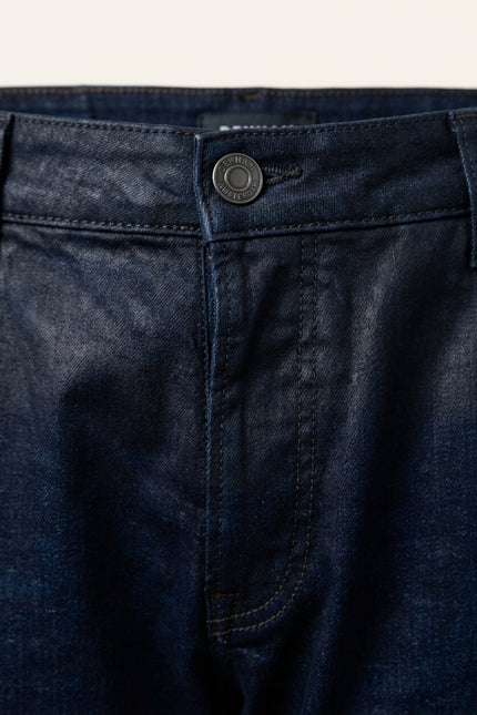 Side Waxed Tapered Jeans - Navy - Detail