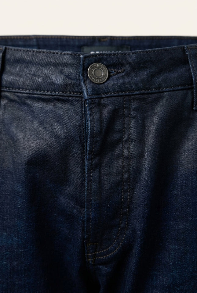 Side Waxed Tapered Jeans - Navy - Detail