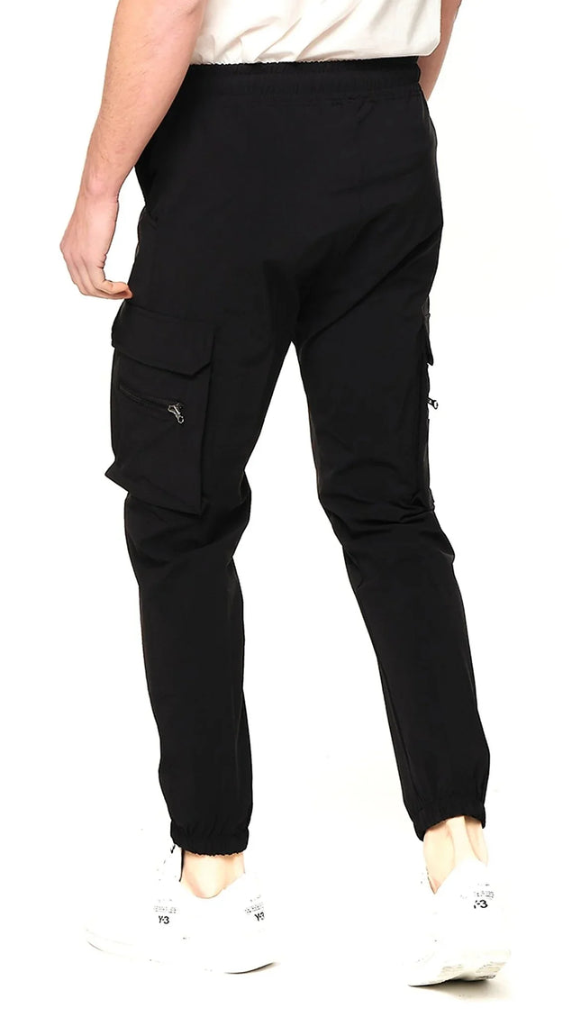 Side Zip-Pocket Track Pants - Black - Ron Tomson
