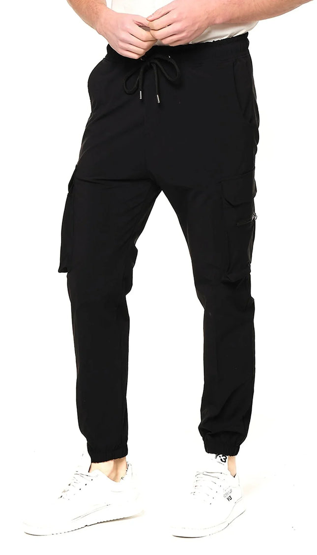Side Zip-Pocket Track Pants - Black - Ron Tomson