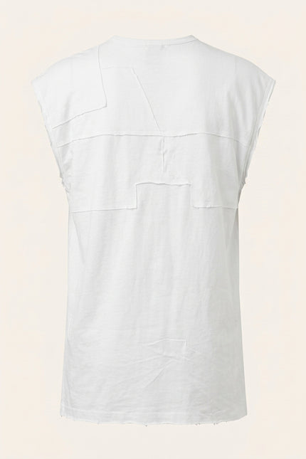 Side Zipper Detail Cotton Tee - White - Back