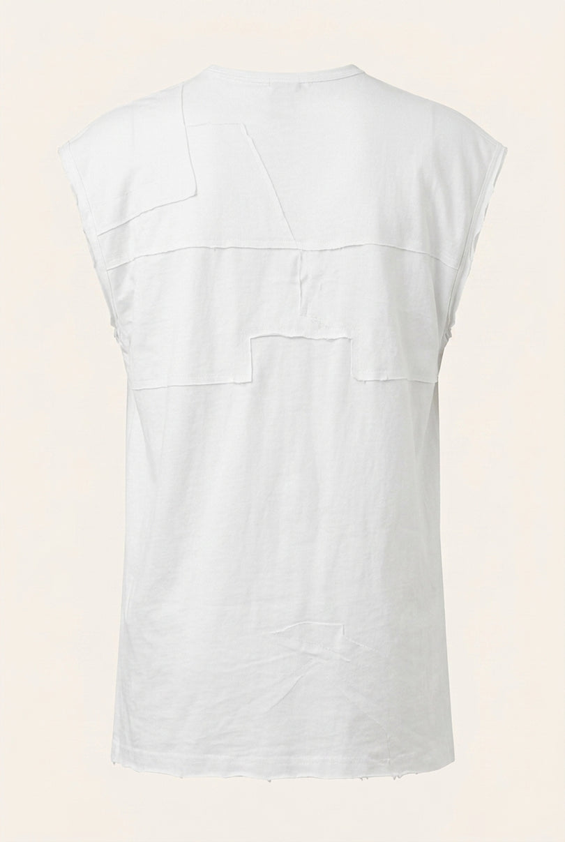 Side Zipper Detail Cotton Tee - White - Back