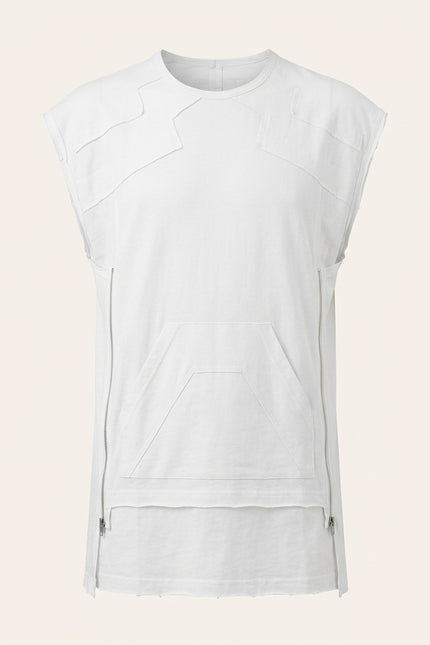 Side Zipper Detail Cotton Tee - White - Front
