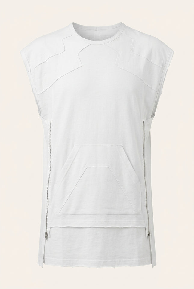 Side Zipper Detail Cotton Tee - White - Front