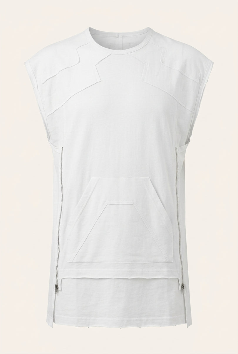 Side Zipper Detail Cotton Tee - White - Front