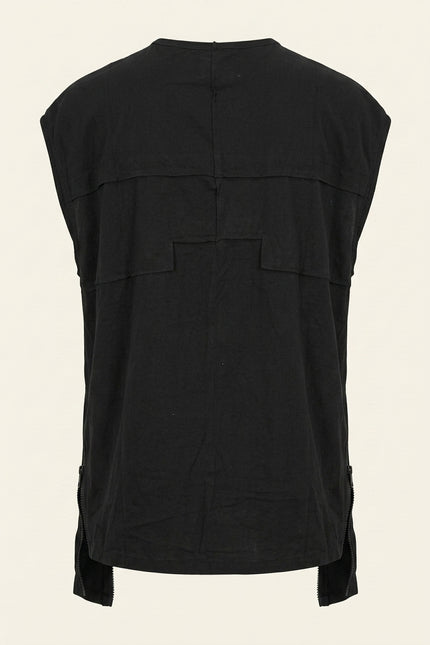 Side Zipper Detail Sleeveless Tee - Black - Back
