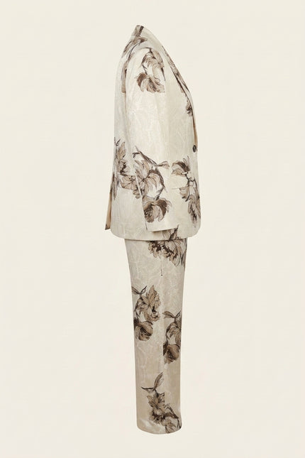 Floral Single Button Suit - White Beige - Side
