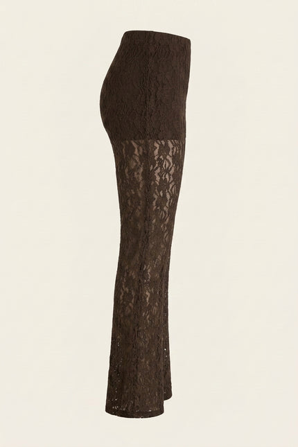 Allover Lace Flare Pants - Brown - Side