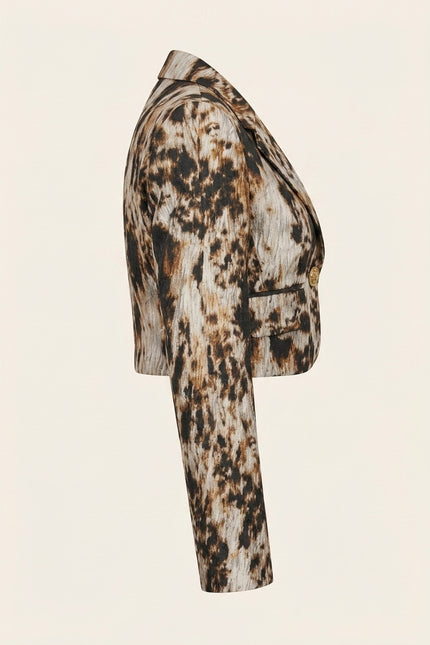 Allover Print Cropped Blazer - Brown - Side