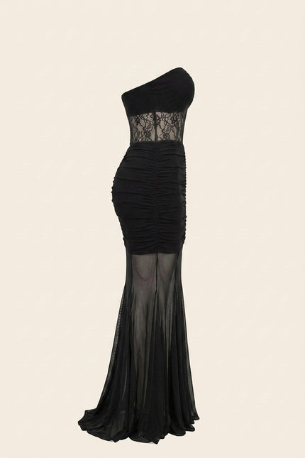 Scrunchy and Lace Dress - Black - Side