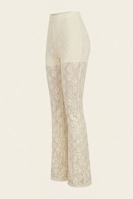Allover Lace Flare Pants - Beige - Side